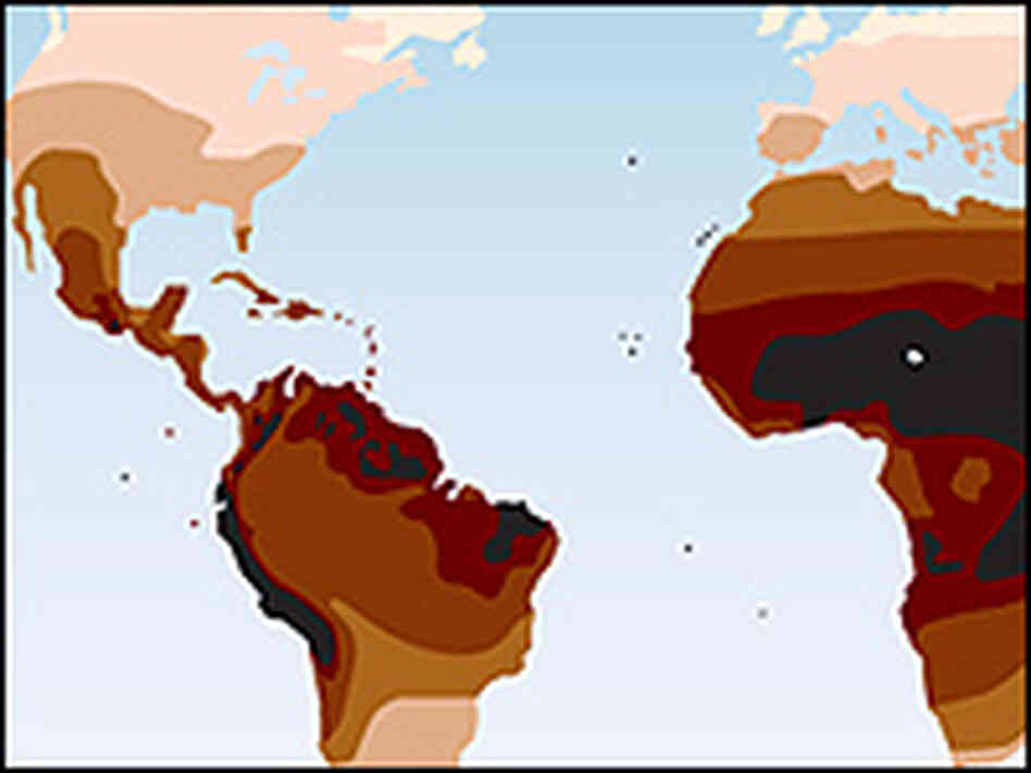A map depicting average skin color by region.