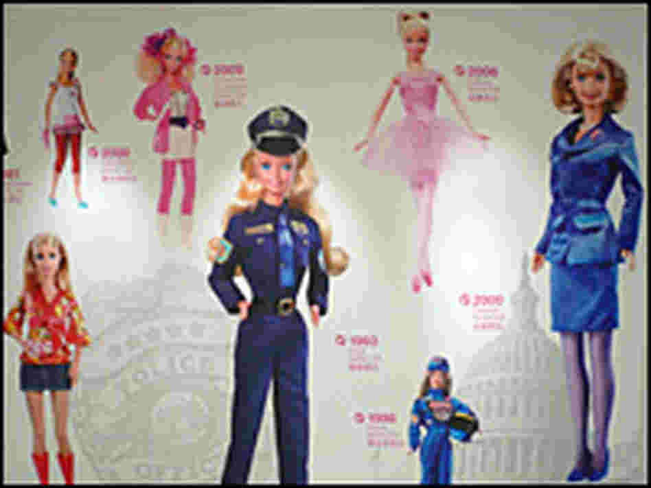 A mural decorating the House of Barbie shows the doll in her various occupations.