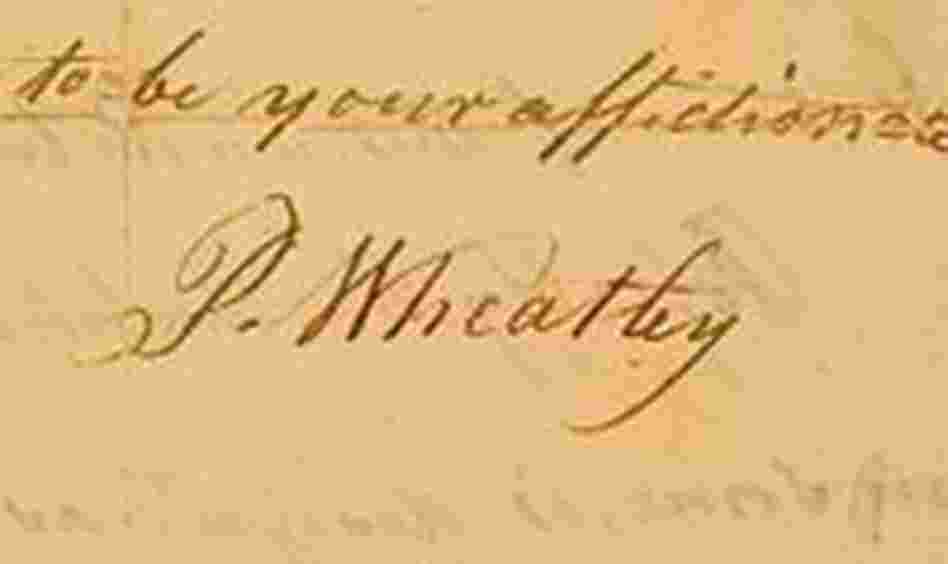 Detail of Wheatley's letter with her signature.