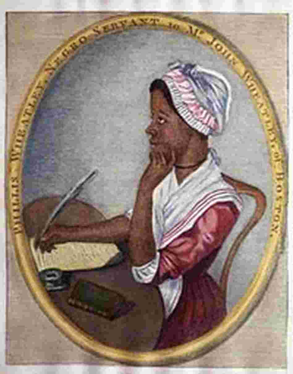 Portrait of Phyllis Wheatley writing. Portrait of Phyllis Wheatley writing.