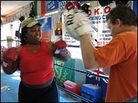 Farai Chideya works on her punches with Wild Card owner Freddie Roach. Farai Chideya works on her punches with Wild Card owner Freddie Roach.