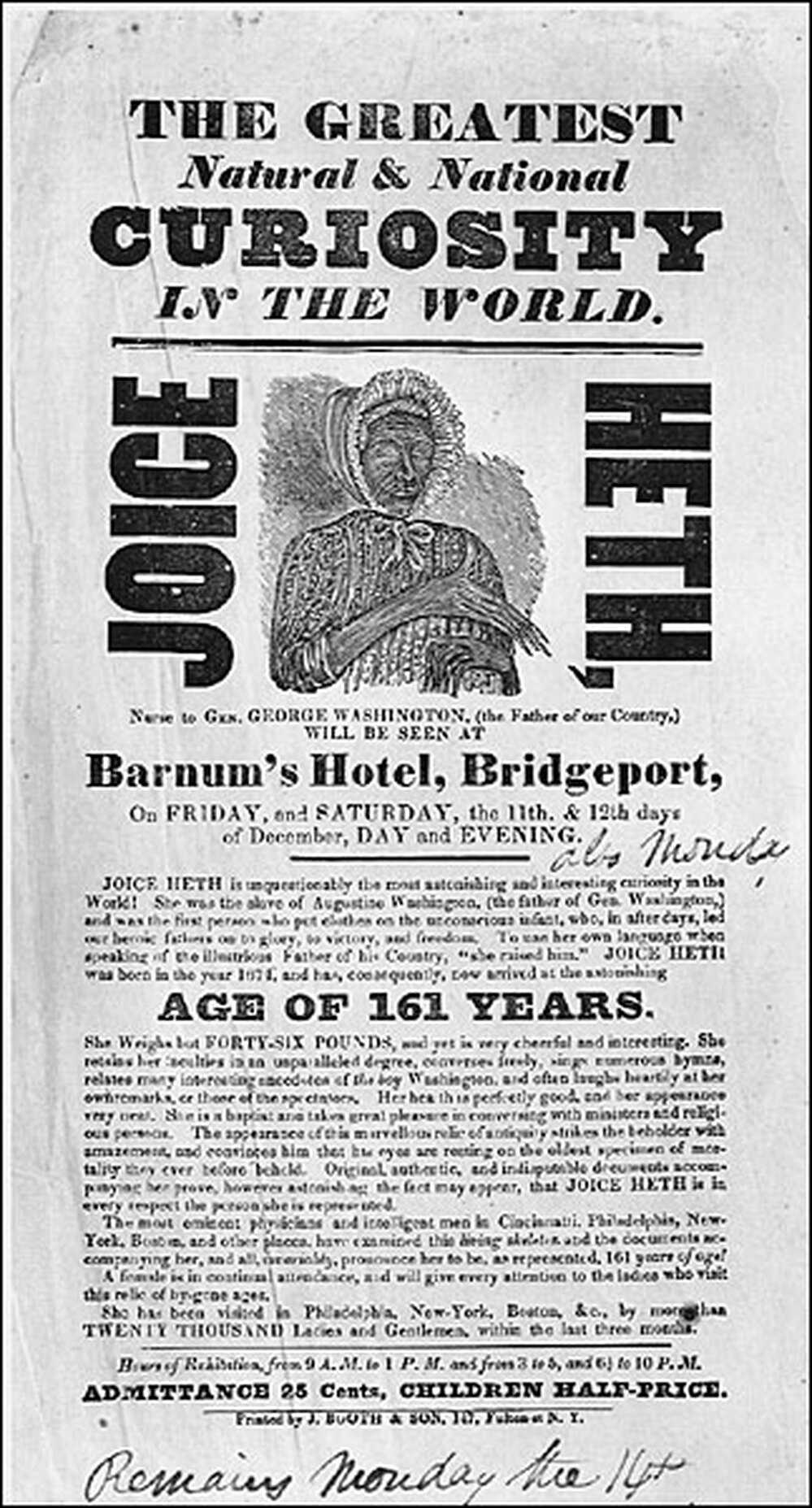 Joice Heth, the purported 161-year-old "mammy" of President George Washington