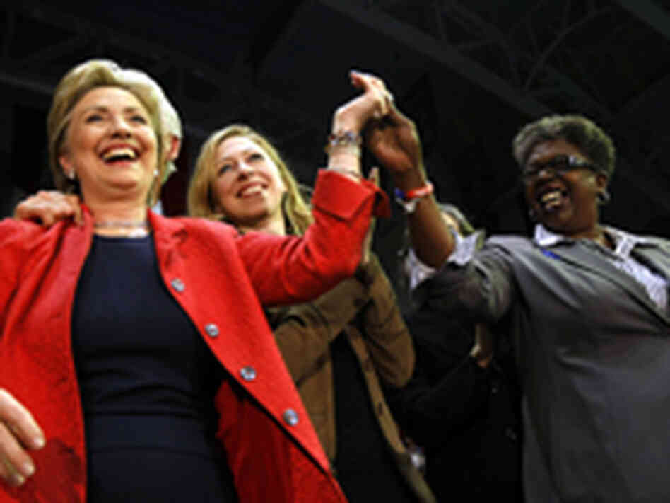 Hillary Clinton celebrates with her daughter, Chelsea Clinton, and Rep. Stephanie Tubbs Jones Hillary Clinton celebrates with her daughter, Chelsea Clinton, and Rep. Stephanie Tubbs Jones