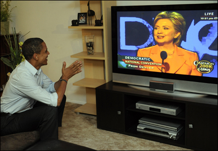 Obama Watching Hillary Clinton DNC Speech / Credit: Getty Images