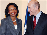Ehud Olmert and Condoleezza Rice