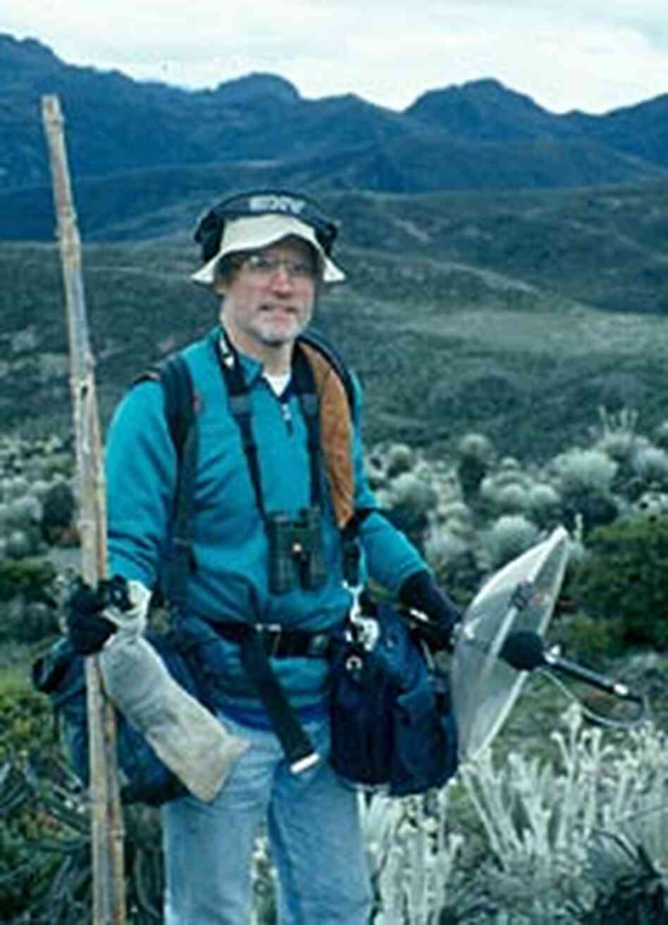Don Kroodsma with the tools of the trade -- binoculars and a microphone to capture bird songs Don Kroodsma with the tools of the trade -- binoculars and a microphone to capture bird songs