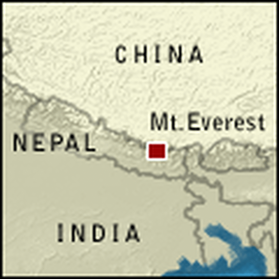 A map showing Everest's location in Nepal near the Chinese border A map showing Everest's location in Nepal near the Chinese border