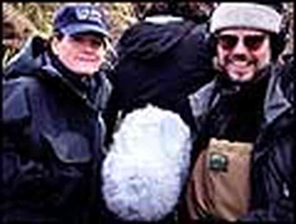 NPR correspondent Elizabeth Arnold and engineer Michael Schweppe, bundled up for a day of reporting. NPR correspondent Elizabeth Arnold and engineer Michael Schweppe, bundled up for a day of reporting.