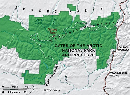 Detailed map of Gates of the Arctic Nationoal Park