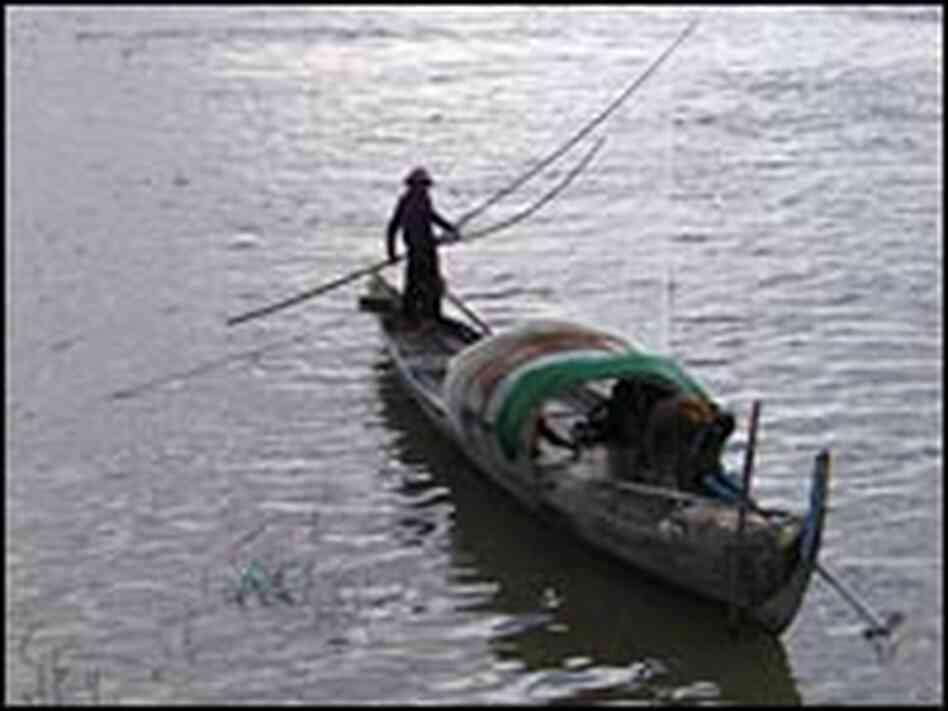 A fishing boat on the Tonle Sap River.