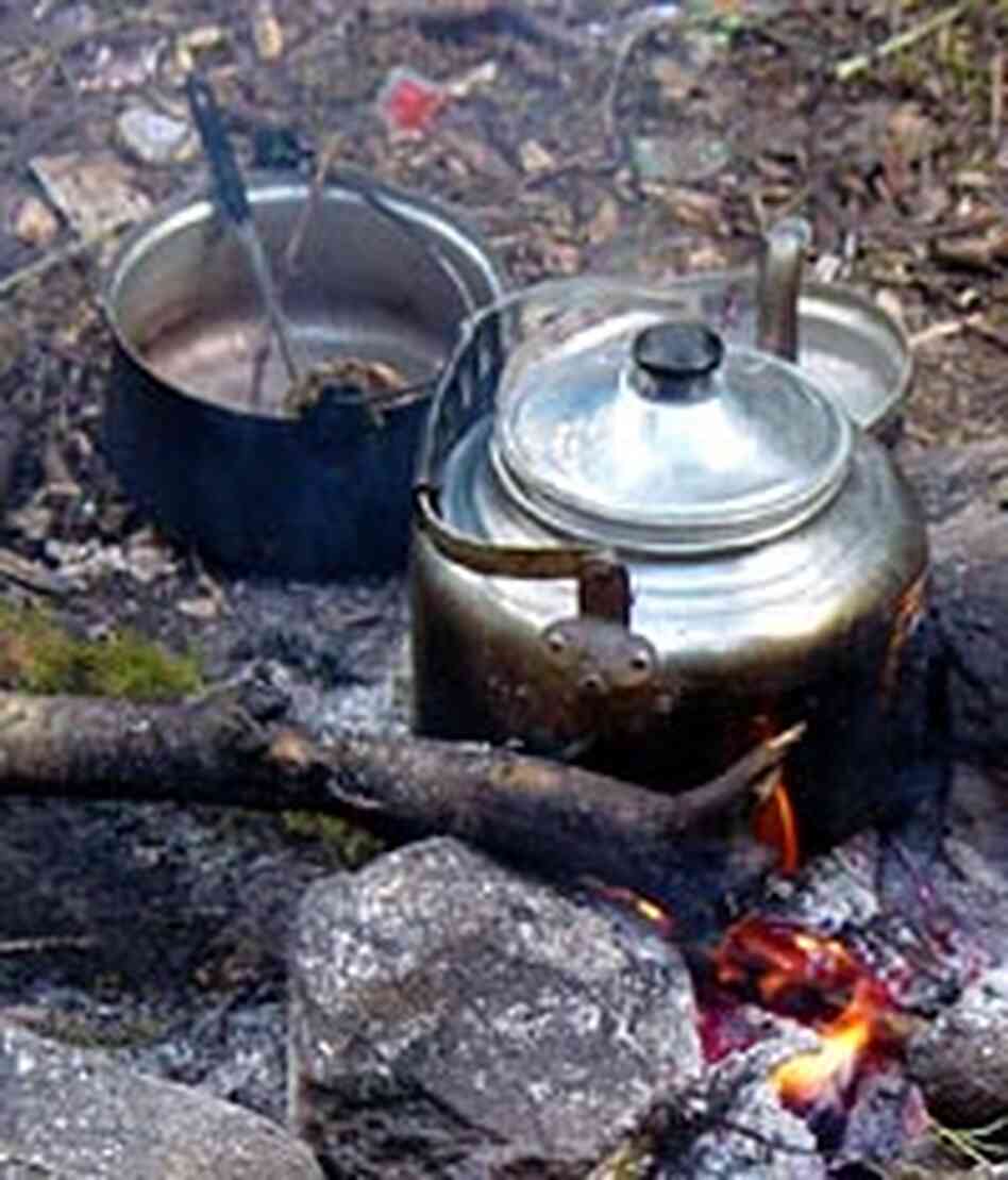 Meals along the trail were simple, and yak butter tea was a staple. Meals along the trail were simple, and yak butter tea was a staple.