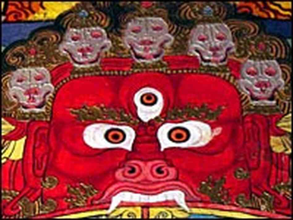 A wall painting in Sumtseling Monastery of Yama, the Lord Of Death