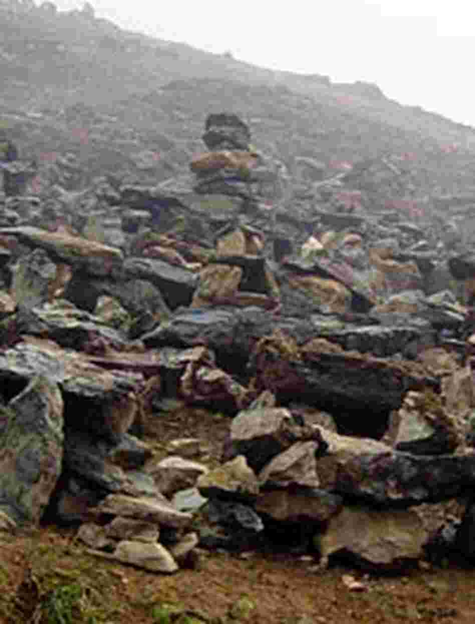 Stone houses built by pilgrims on their way up to Dokarla Pass.