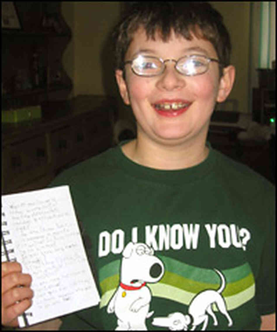 Joshua Littman, with the questions he wrote to pose to his mother. Joshua Littman, with the questions he wrote to pose to his mother.