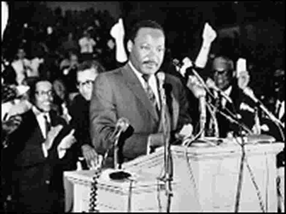 Martin Luther King Jr. speaking at the Mason Temple in Memphis, Tenn., 