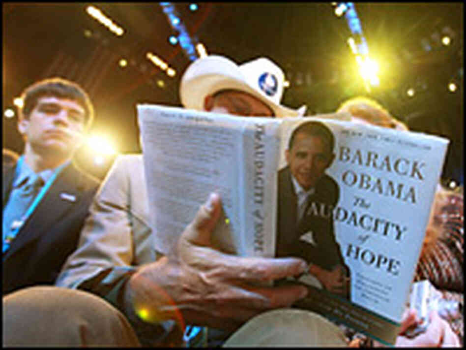 Democrats were eager to turn the page on the Bush years — like this convention attendee. Democrats were eager to turn the page on the Bush years — like this convention attendee.