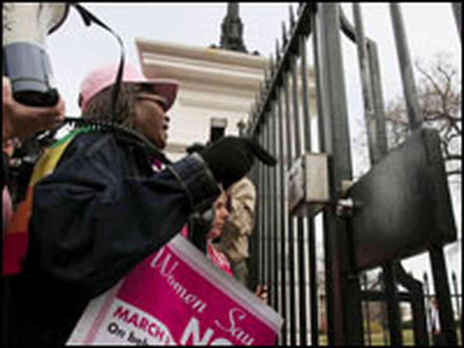 Anti-war mom Elaine Johnson protests outside White House Anti-war mom Elaine Johnson protests outside White House