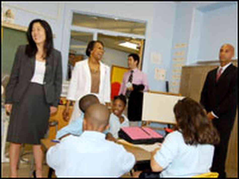 Rhee visits school. Rhee visits school.