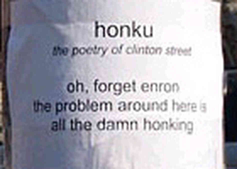 Honku haiku posted on a tree in Brooklyn, N.Y. Honku haiku posted on a tree in Brooklyn, N.Y.