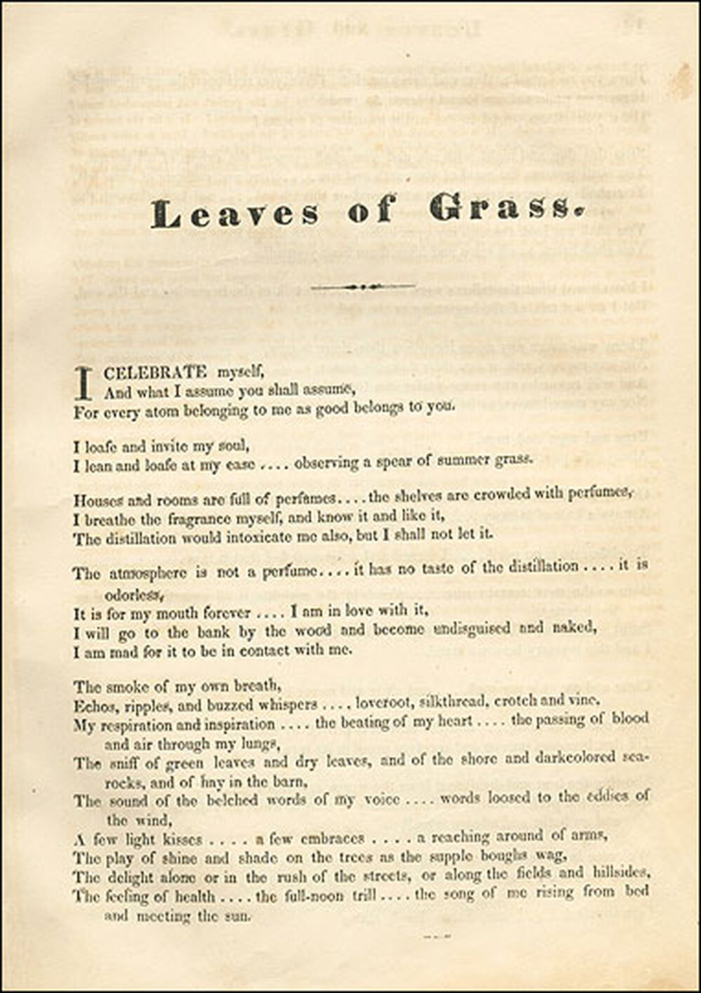 The first lines of what later came to be called "I Celebrate Myself"