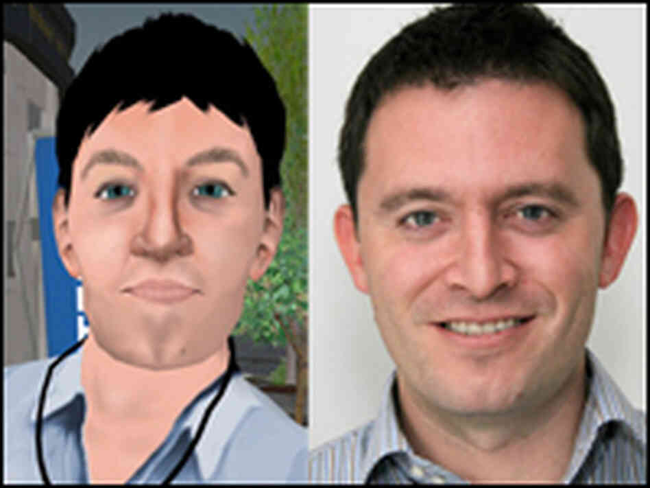Reuters correspondent Adam Pasick's Second Life avatar and his first-life headshot.