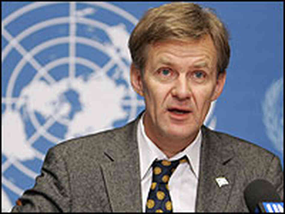 Jan Egeland speaks at a U.N. press conference. Jan Egeland speaks at a U.N. press conference.