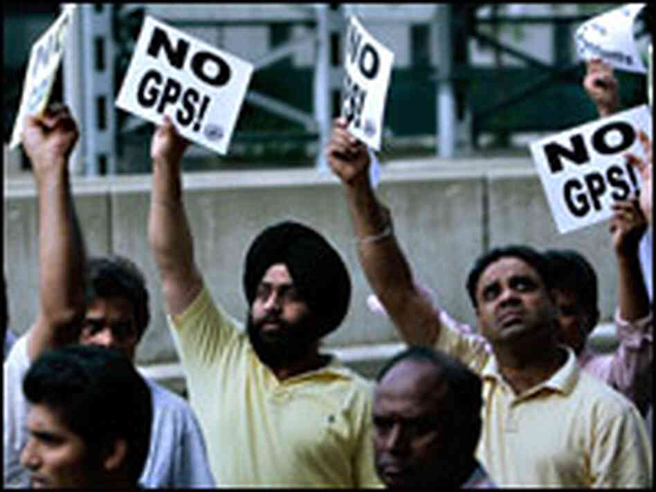 In October, taxi drivers protested a plan to install GPS trackers in New York City's yellow cabs. In October, taxi drivers protested a plan to install GPS trackers in New York City's yellow cabs.