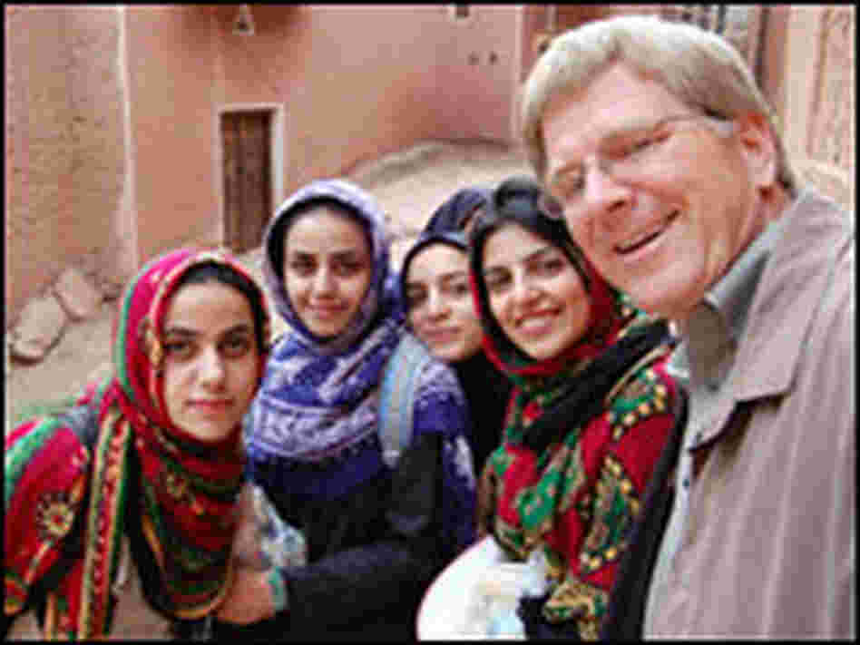 Rick Steves with Muslim women in Iran
