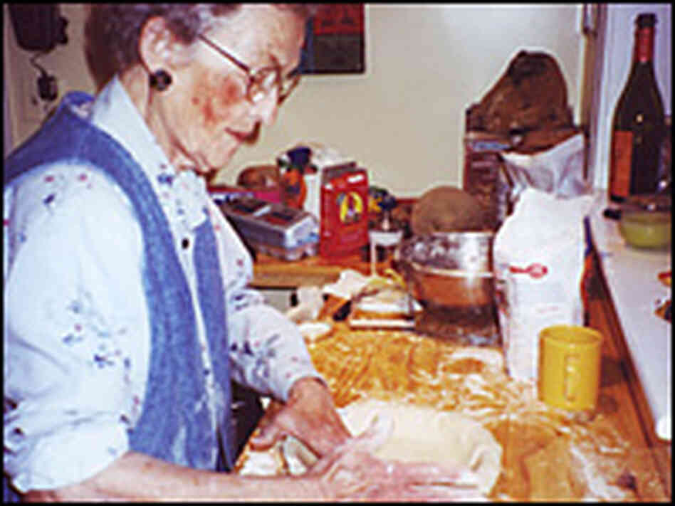 Marion Otte, Jennifer Ludden's grandmother, presses down pie dough. Marion Otte, Jennifer Ludden's grandmother, presses down pie dough.