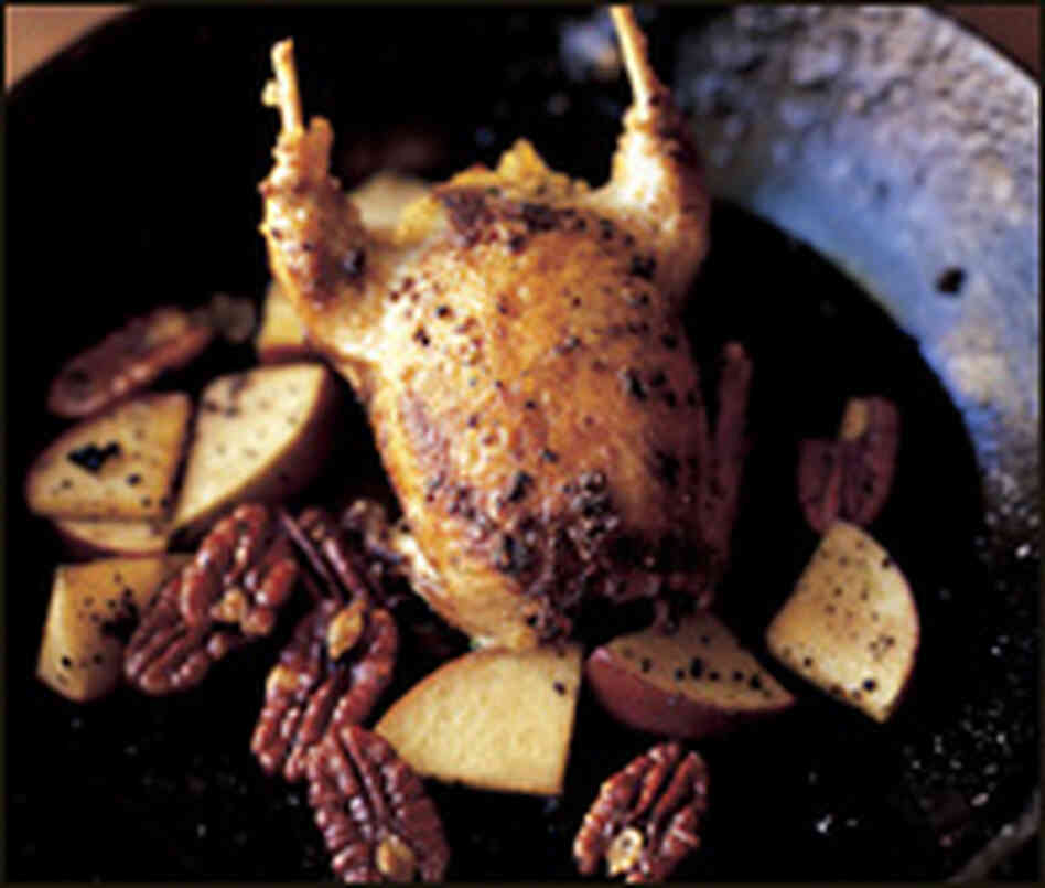 Roast quail with apples and pecans Roast quail with apples and pecans