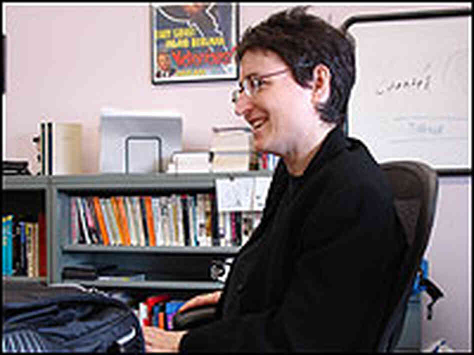 Elizabeth Samet in her West Point office overlooking the Hudson River.