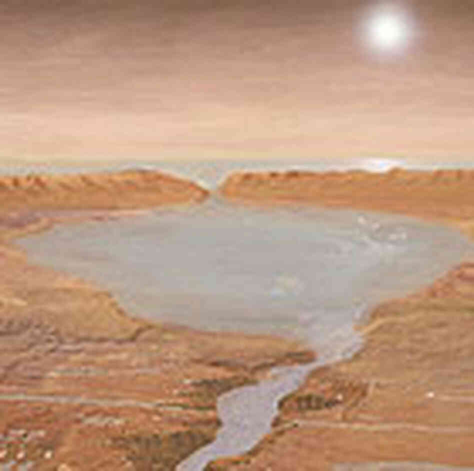 An artist's rendition of an ancient sea on Mars. An artist's rendition of an ancient sea on Mars.