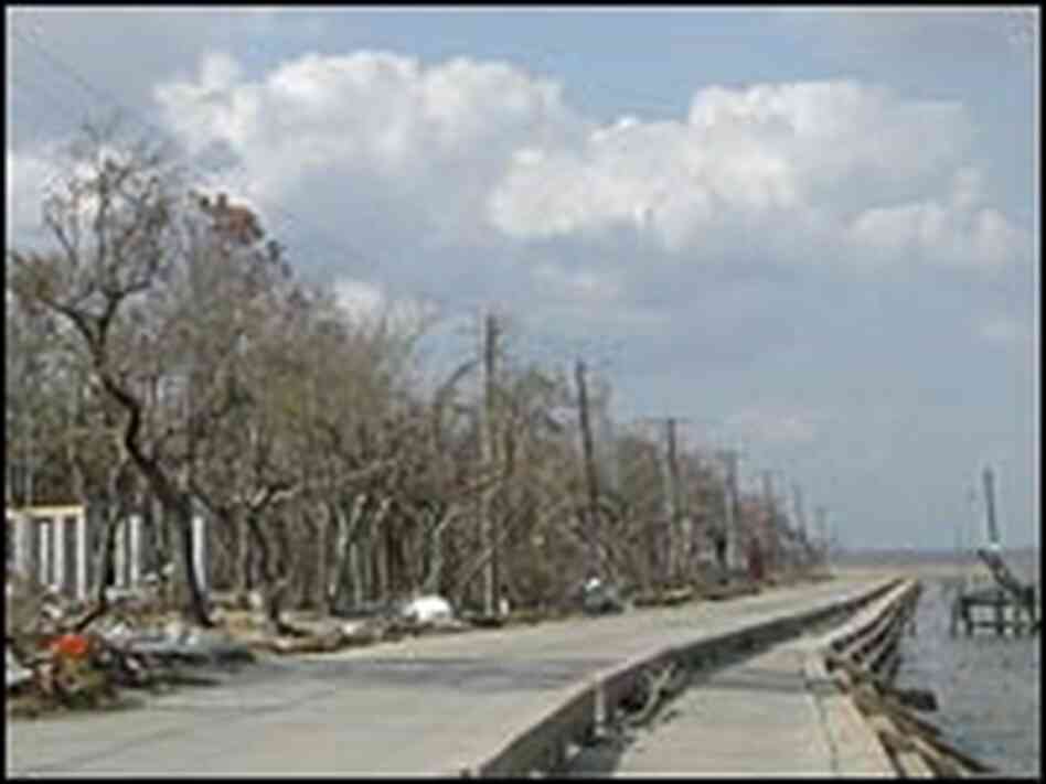 A view of damaged coastline in Bay St. Louis, Miss. A view of damaged coastline in Bay St. Louis, Miss.