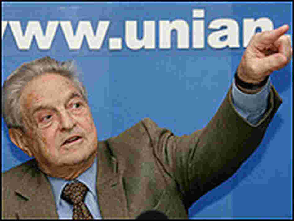 George Soros at a November 2005 news conference in Kiev, Ukraine.