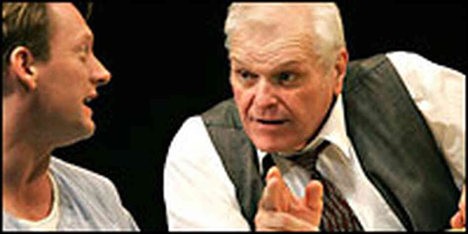 Brian Dennehy, as Willy Loman, lectures Biff, played by Douglas Henshall Brian Dennehy, as Willy Loman, lectures Biff, played by Douglas Henshall