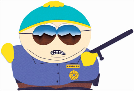Cartman in cop attire.