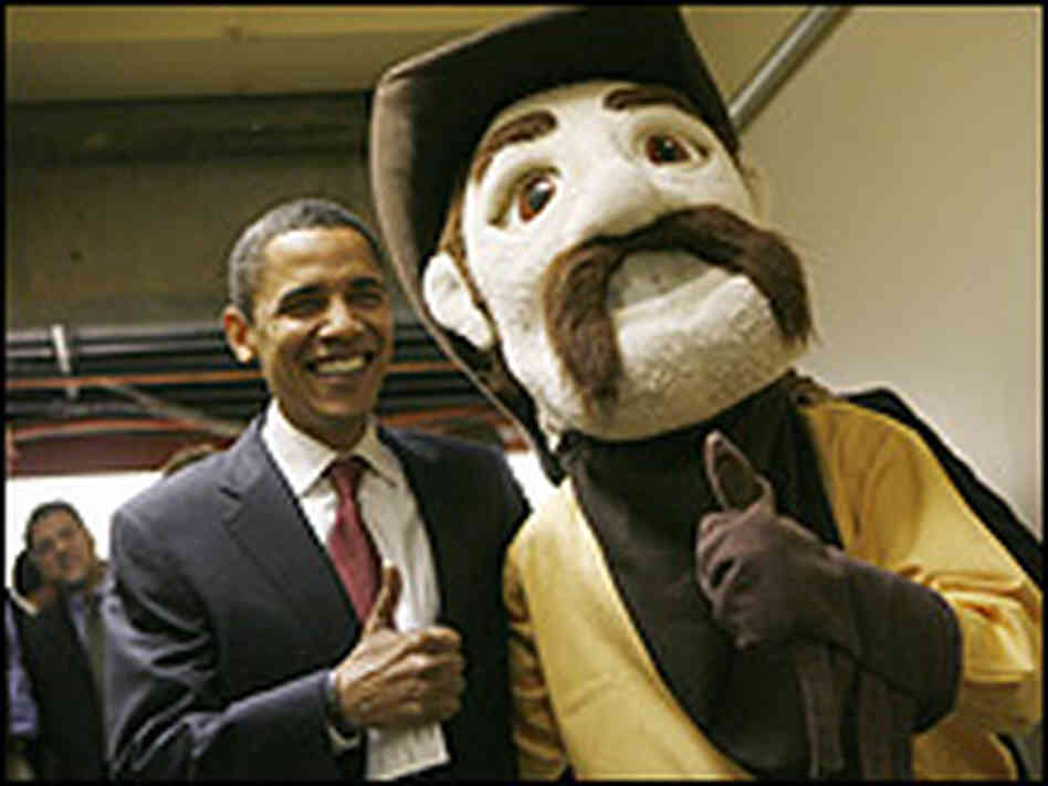 Obama poses with University of Wyoming mascot Pistol Pete. Emmanuel Dunand/AFP/Getty Images