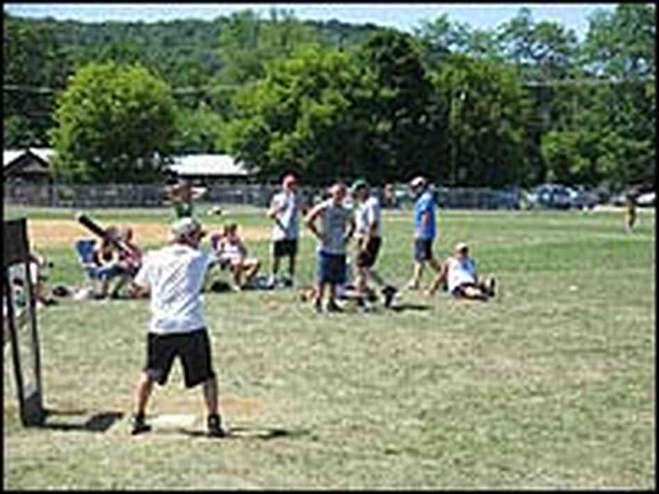 Players on the wiffle ball field in Milesburg, Pa. Players on the wiffle ball field in Milesburg, Pa.