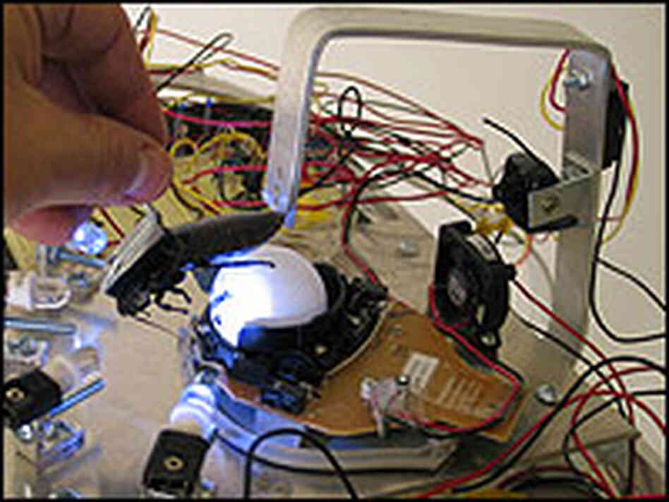 Roach perched on ping-pong ball is navigation system for a robot. Roach perched on ping-pong ball is navigation system for a robot.