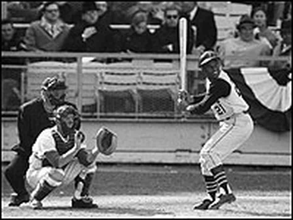 Roberto Clemente at bat in Shea Stadium, 1967.