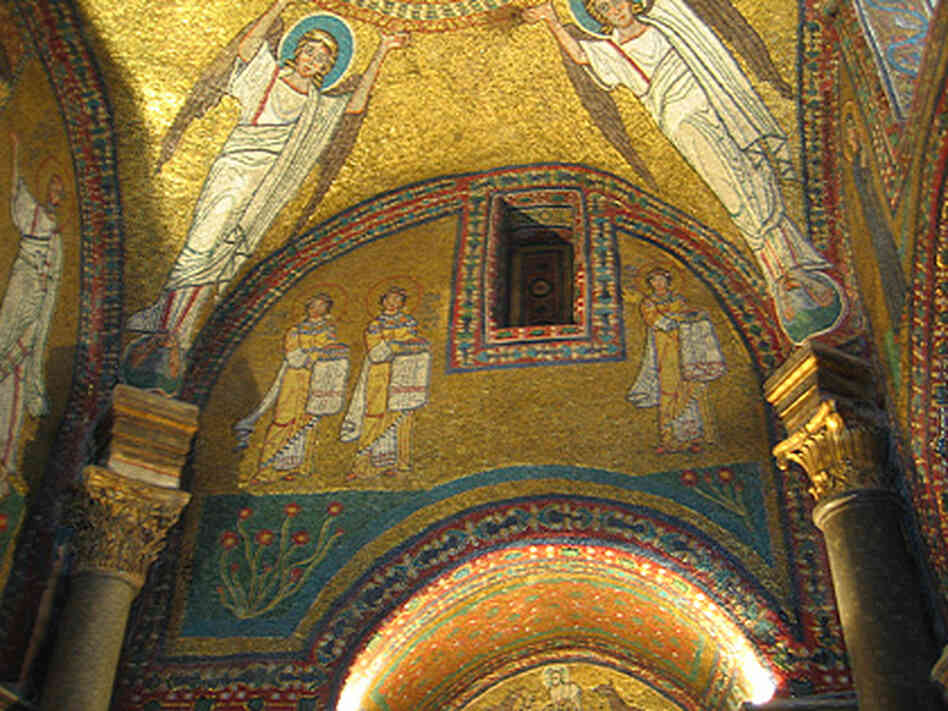 A mosaic of women who became saints after risking their lives to collect the relics of martyrs. A mosaic of women who became saints after risking their lives to collect the relics of martyrs.