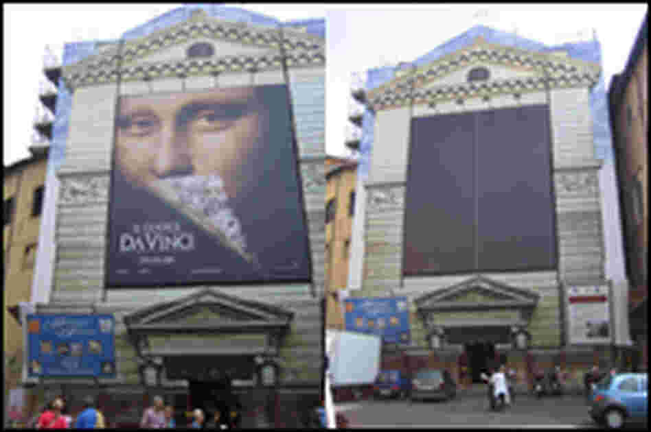 A 5-story-high ad for 'The Da Vinci Code' removed from the facade of a Rome church