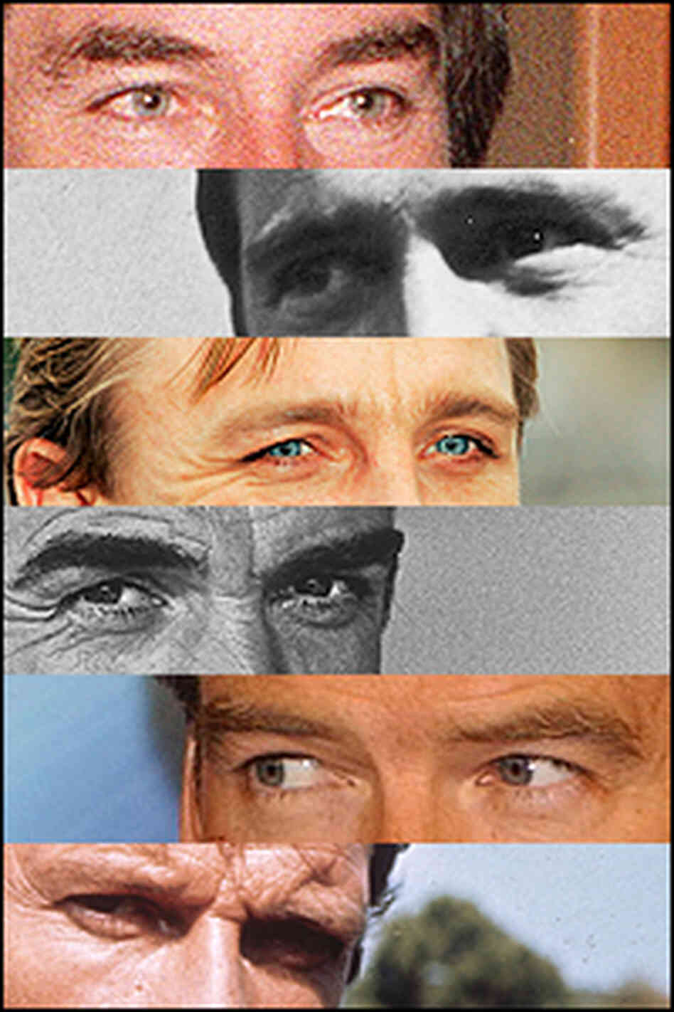 Six sets of eyes of James Bond stars. Six sets of eyes of James Bond stars.