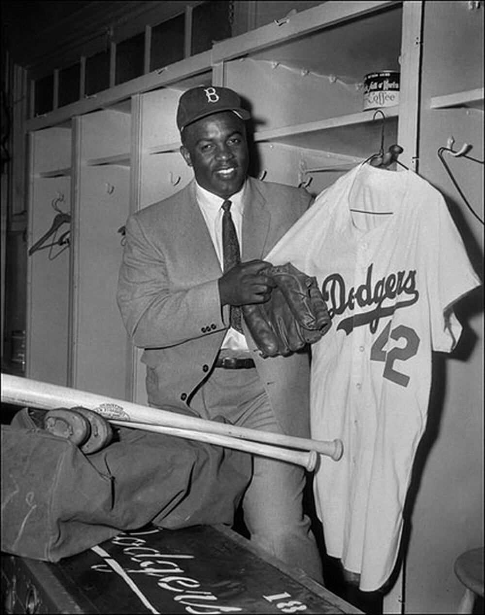 Jackie Robinson in his locker room