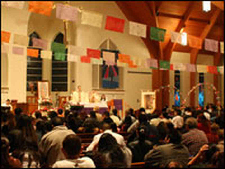 Worshippers at mas.