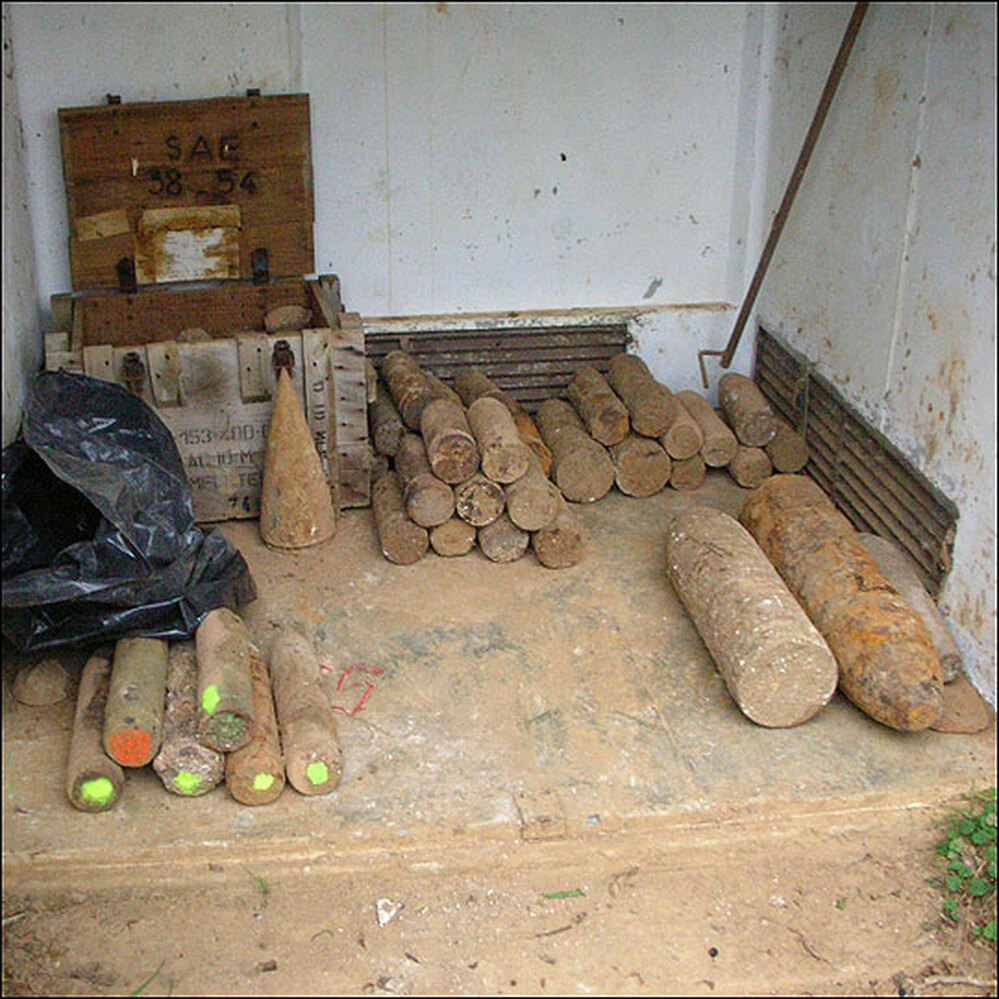The demining team's stockpile for the month.