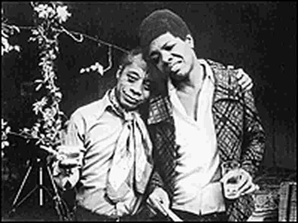 James Baldwin and Maya Angelou, posing for a snapshot at a party in Beverly Hills.