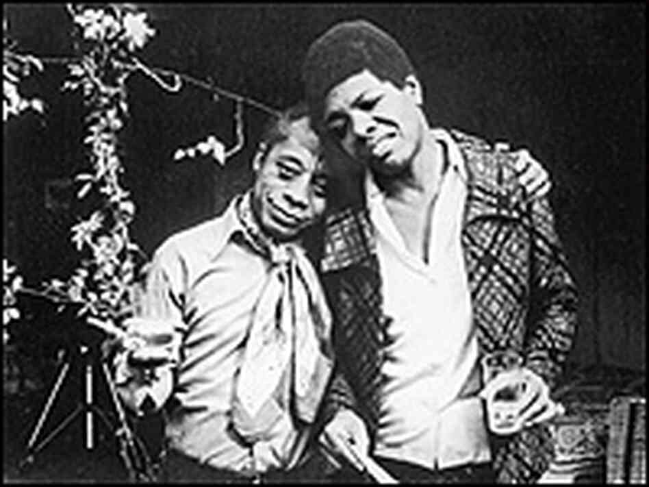 James Baldwin and Maya Angelou, posing for a snapshot at a party in Beverly Hills.