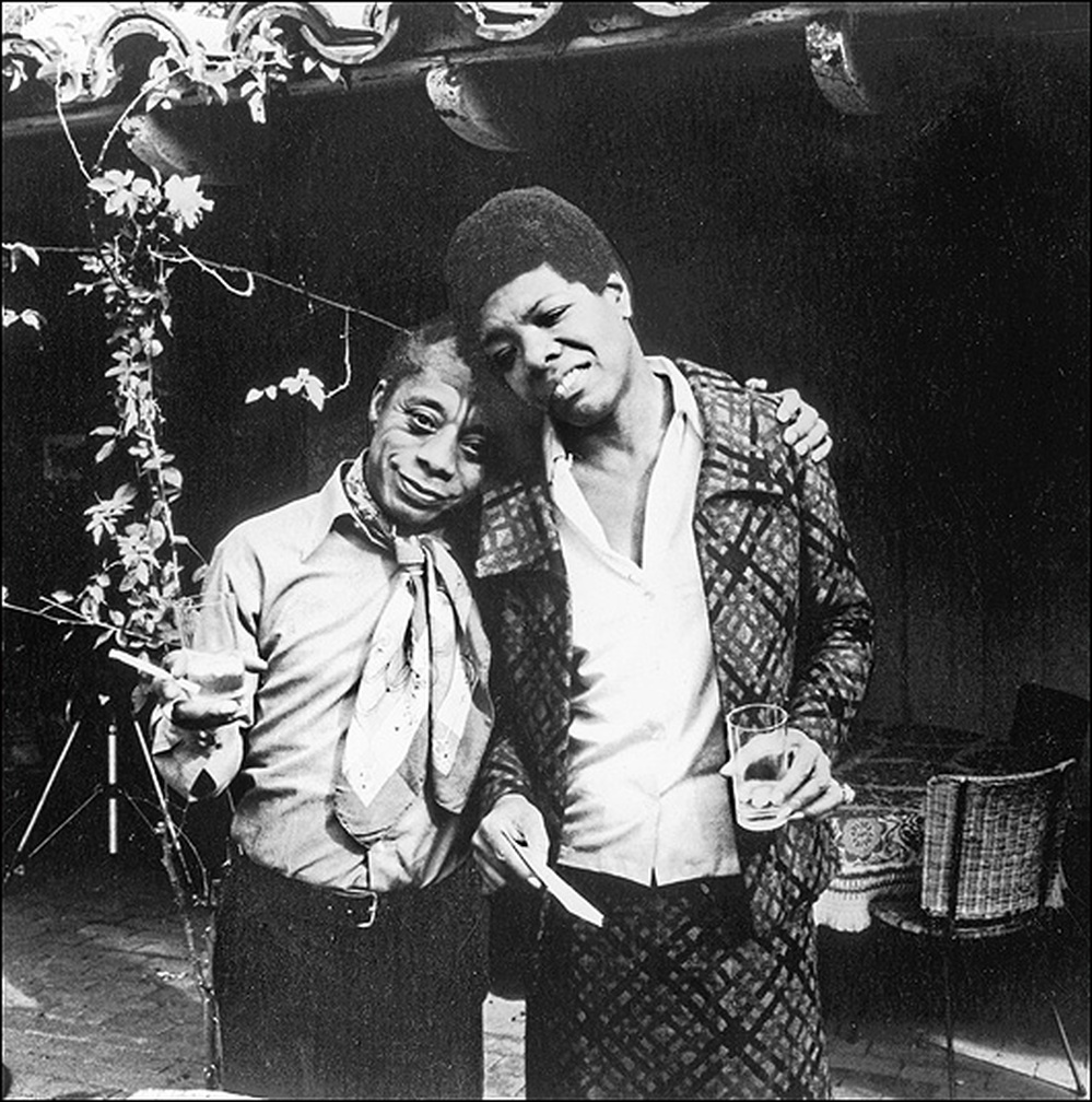 James Baldwin and Maya Angelou, posing for a snapshot at a party in Beverly Hills.