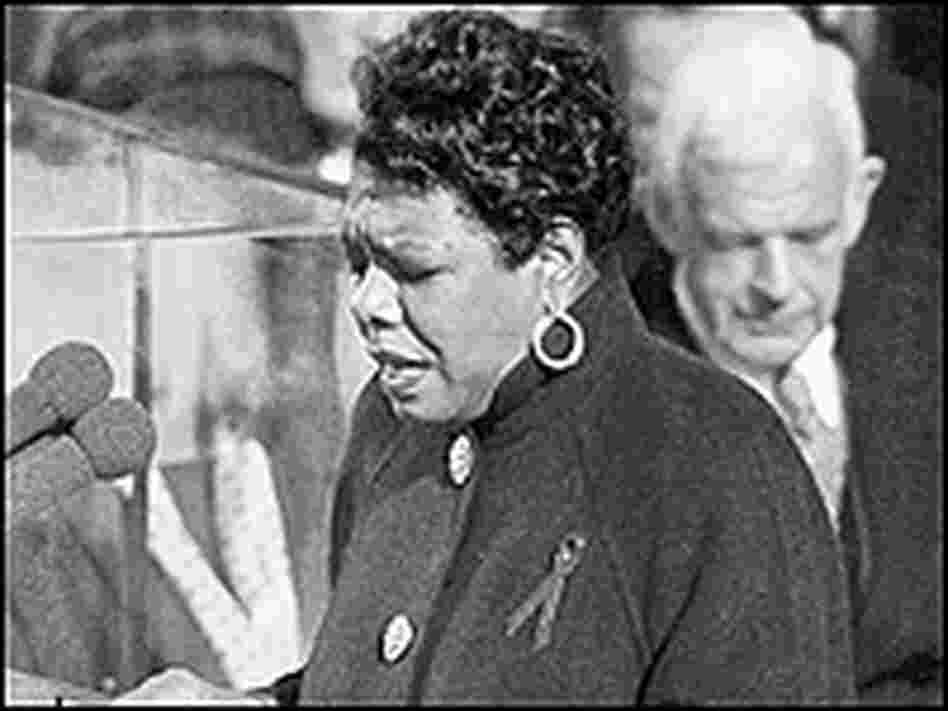 Angelou delivers her poem "On the Pulse of Morning" on January 19, 1993.